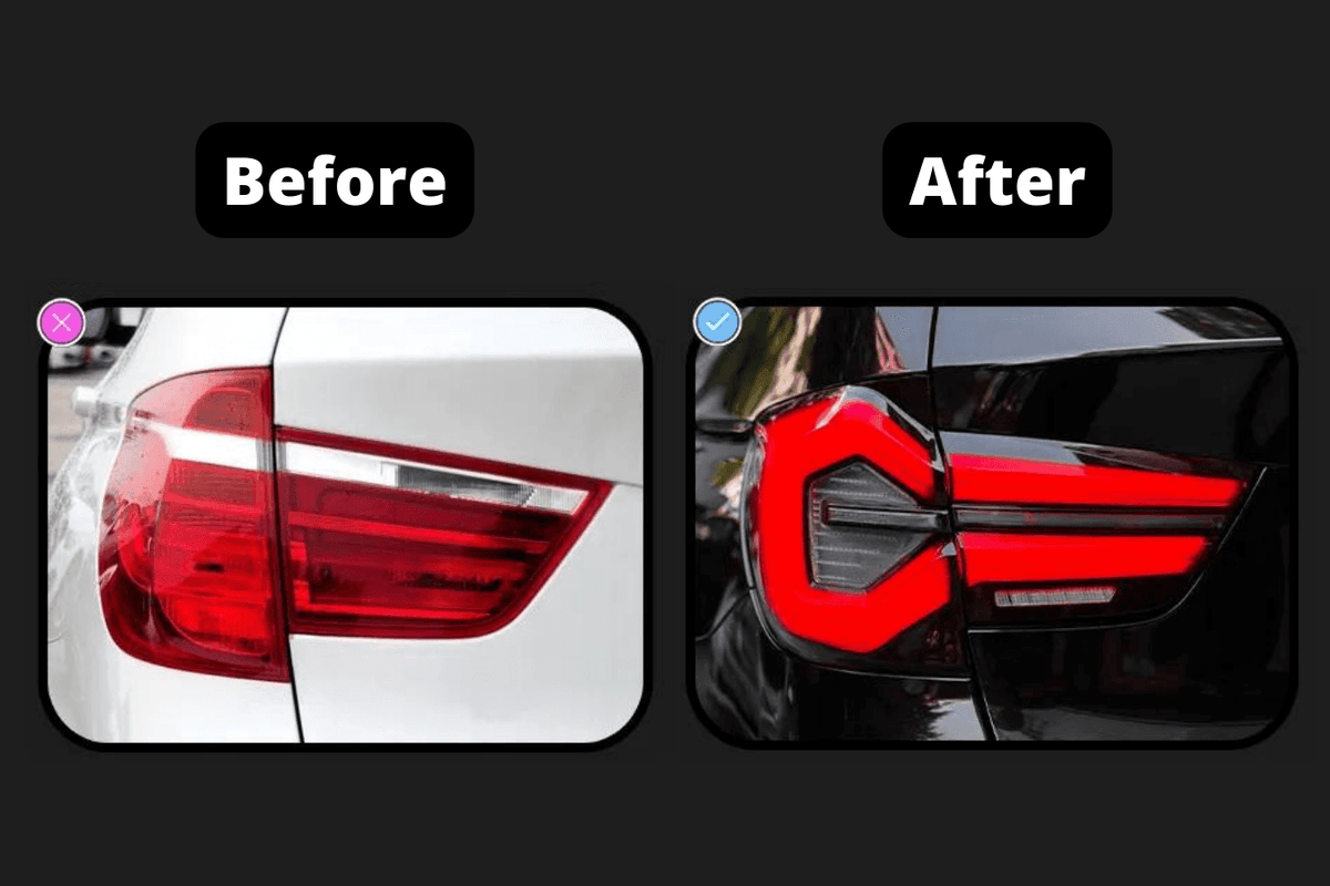 BMW F25 X3 LED tail lights by K2 Industries, next-gen LCI style, mounted on the rear of the 2010-2017 SUV.