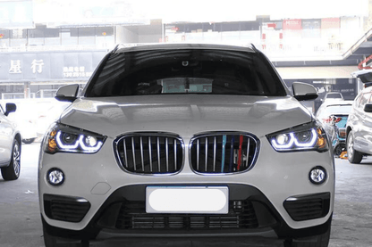 BMW F48 X1 modern style headlights upgrade by K2 Industries, showing sleek front headlights for 2016-2020 models.