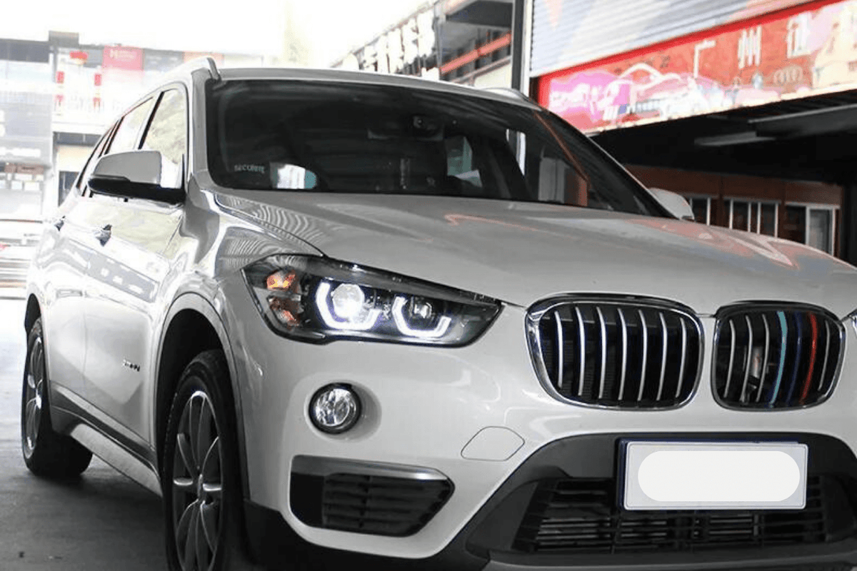 BMW F48 X1 modern style headlights upgrade by K2 Industries, showing sleek headlight design for 2016-2020 model.