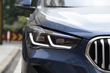 BMW F48 X1 modernized headlight upgrade by K2 Industries, 2016-2020, showcasing sleek headlight design with LED elements.