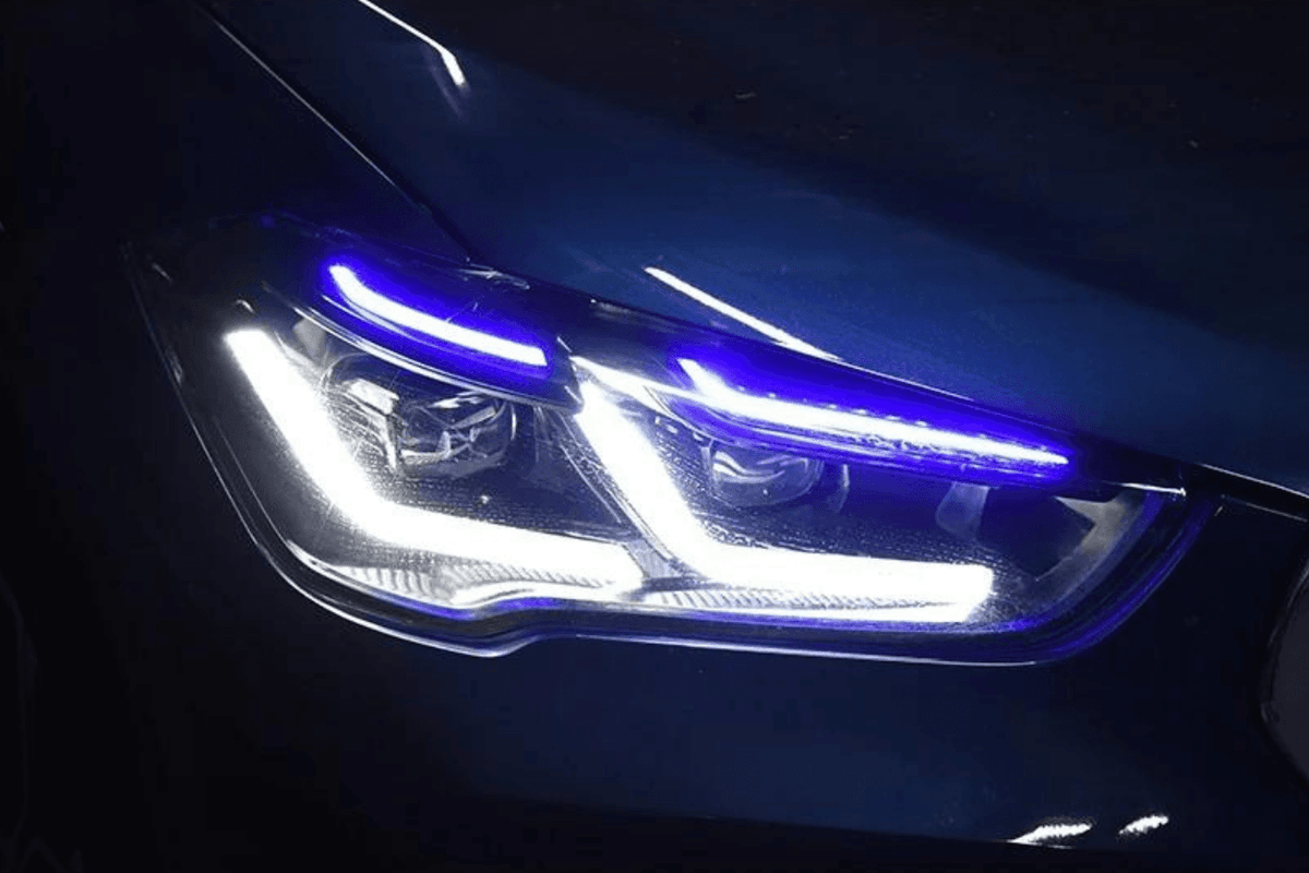 BMW F48 X1 modernized headlights upgrade by K2 Industries, featuring sleek design and advanced illumination for 2016-2020 models.