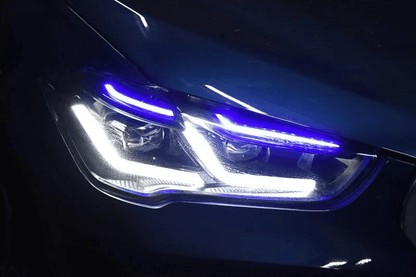 BMW F48 X1 modernized headlights upgrade by K2 Industries, featuring sleek design and advanced illumination for 2016-2020 models.