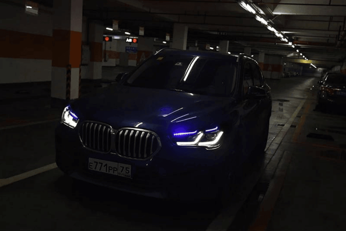BMW F48 X1 modernized headlights upgrade by K2 Industries, showcasing sleek, improved headlight design for 2016-2020 model.