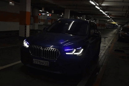 BMW F48 X1 modernized headlights upgrade by K2 Industries, showcasing sleek, improved headlight design for 2016-2020 model.