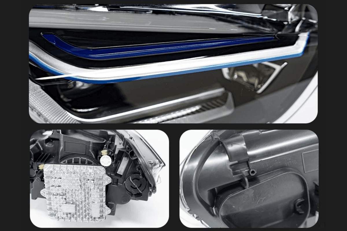 BMW F48 X1 modernized headlights upgrade by K2 Industries, showcasing sleek design and bright illumination for 2016-2020 models.