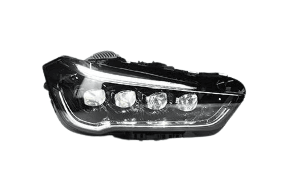 BMW F48 X1 Multi-Beam LED headlights upgrade by K2 Industries, showing sleek black headlight assembly with multiple LED modules.