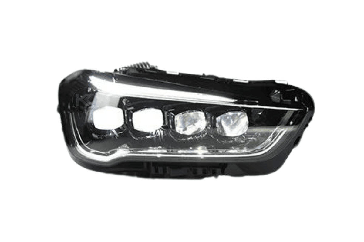 BMW F48 X1 Multi-Beam LED Headlight Upgrade by K2 Industries, showing a sleek car headlight with multi-beam LED technology.