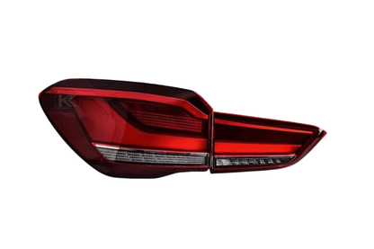 BMW F48 X1 tail light update by K2 Industries, red and smoked variants, for models from 2016 to 2022, showing close-up detail.