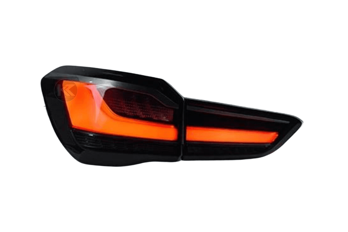 BMW F48 X1 tail lights in red and smoked variants, aftermarket LED tail lights by K2 Industries for 2016-2022 models.