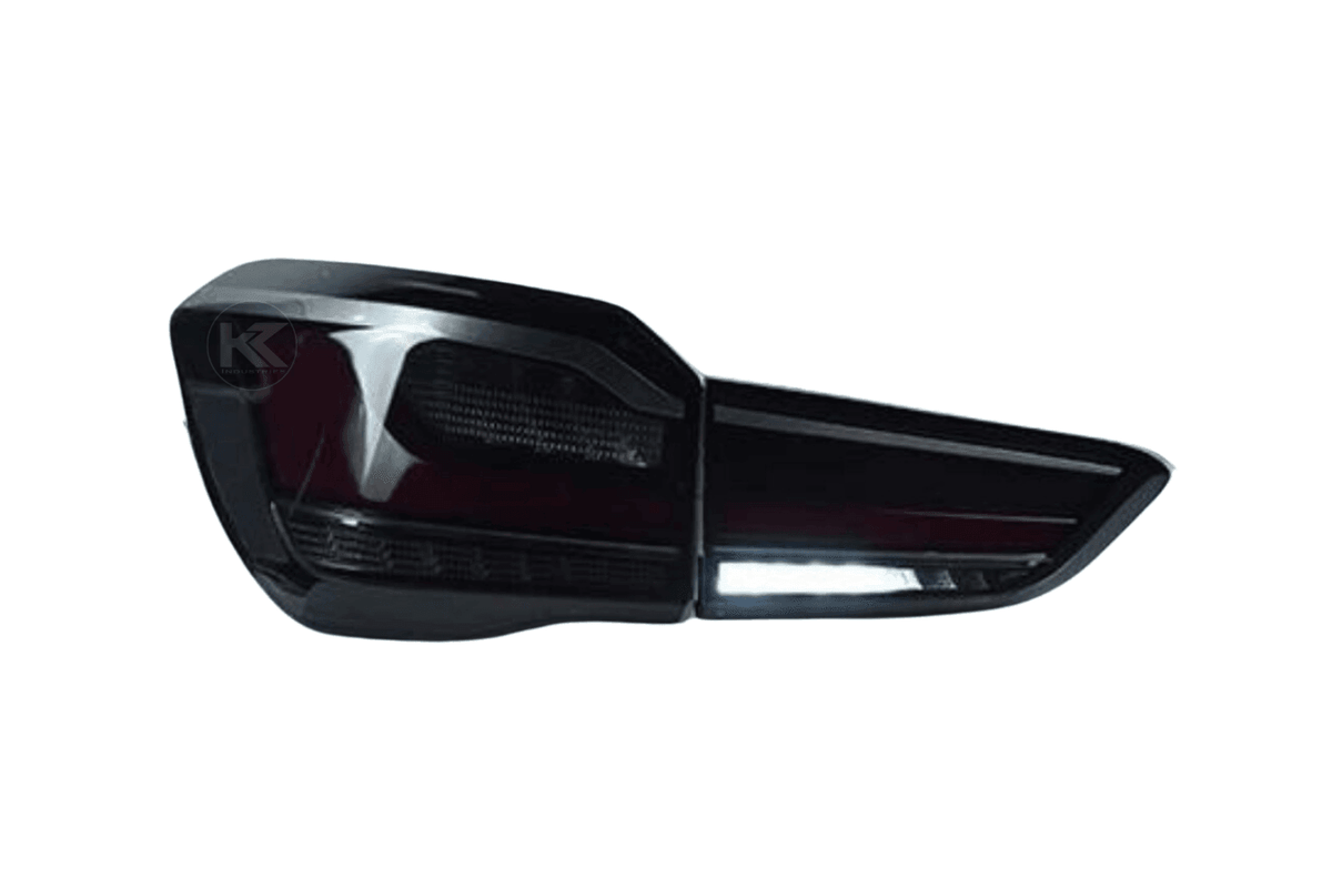BMW F48 X1 tail light update by K2 Industries, red and smoked variants, for models 2016 to 2022, showing close-up of tail light design.