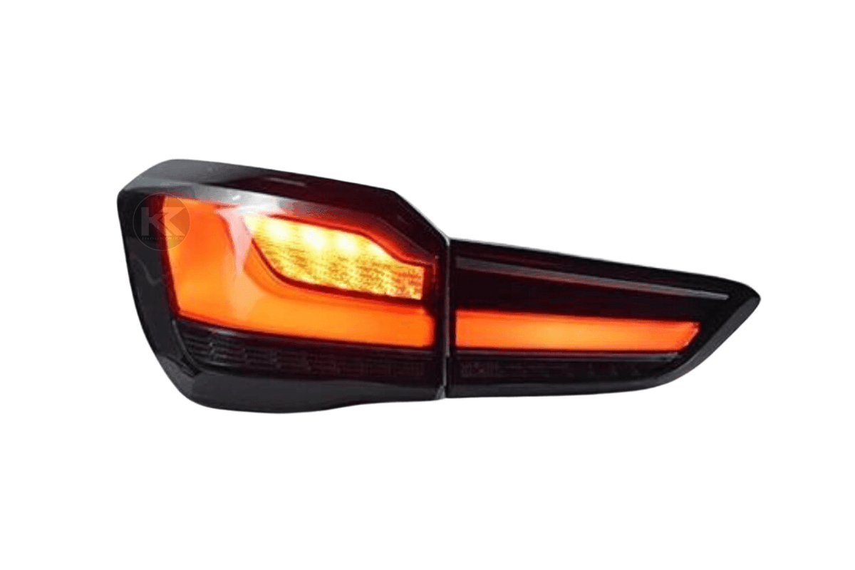 BMW F48 X1 tail light update in red and smoked variants, featuring modern design and LED elements, by K2 Industries.