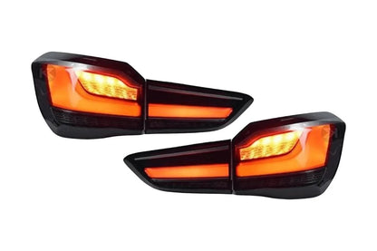 BMW F48 X1 tail light update in red and smoked variants by K2 Industries, for models 2016-2022, showing close-up of the LED tail light.