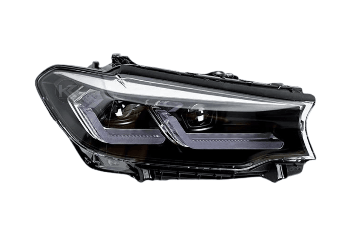 BMW G30 5 Series modernized LED headlights upgrade by K2 Industries, showing sleek, bright headlight design for 2017-2023 models.