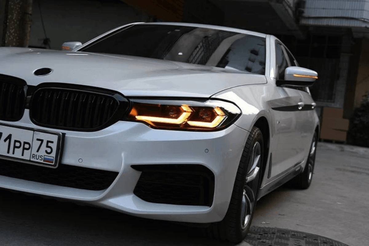BMW G30 5 Series modernized LED headlights upgrade by K2 Industries, showing sleek headlight design for models 2017 to 2023.