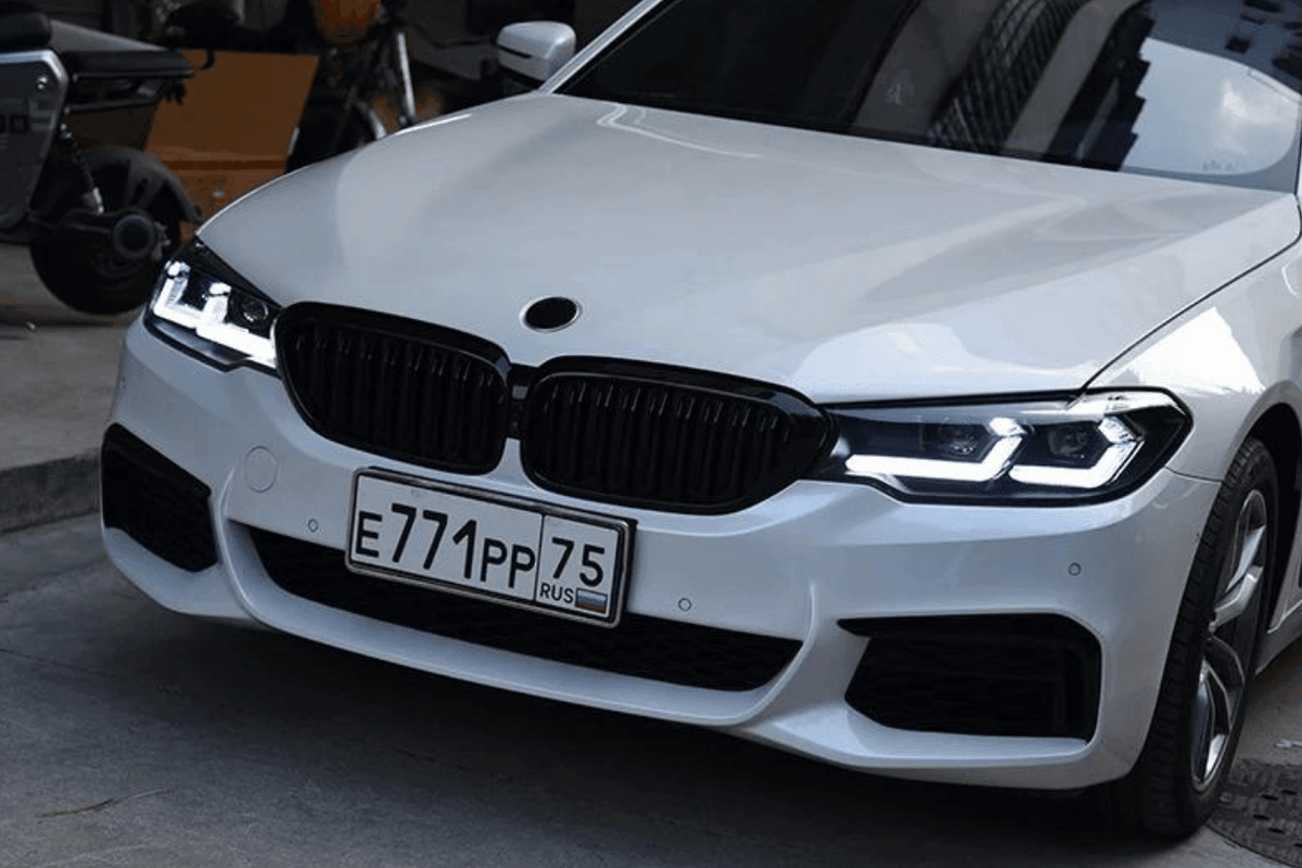 BMW G30 5 Series modernized LED headlights upgrade by K2 Industries, showing sleek, bright headlight design for model years 2017-2023.