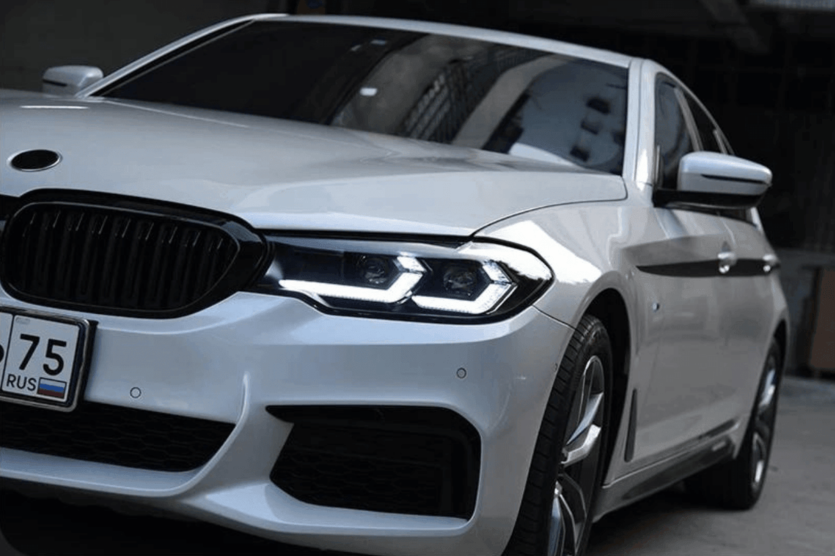 BMW G30 5 Series modernized LED headlights upgrade by K2 Industries, showcasing sleek, bright headlights for 2017-2023 models.