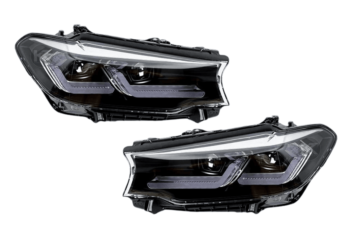 BMW G30 5 Series modernized LED headlights upgrade by K2 Industries, showcasing sleek, bright headlight design for 2017-2023 models.