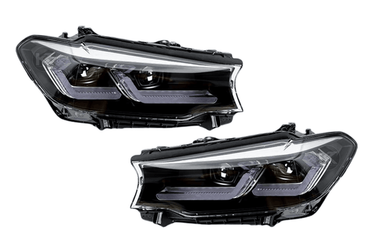 BMW G30 5 Series modernized LED headlights upgrade by K2 Industries, showcasing sleek, bright headlight design for 2017-2023 models.
