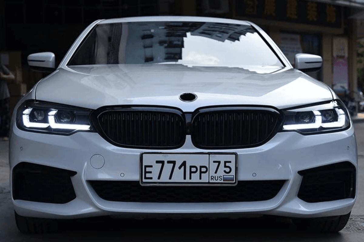 BMW G30 5 Series modernized LED headlights upgrade by K2 Industries, showing sleek, bright headlight design for 2017-2023 models.