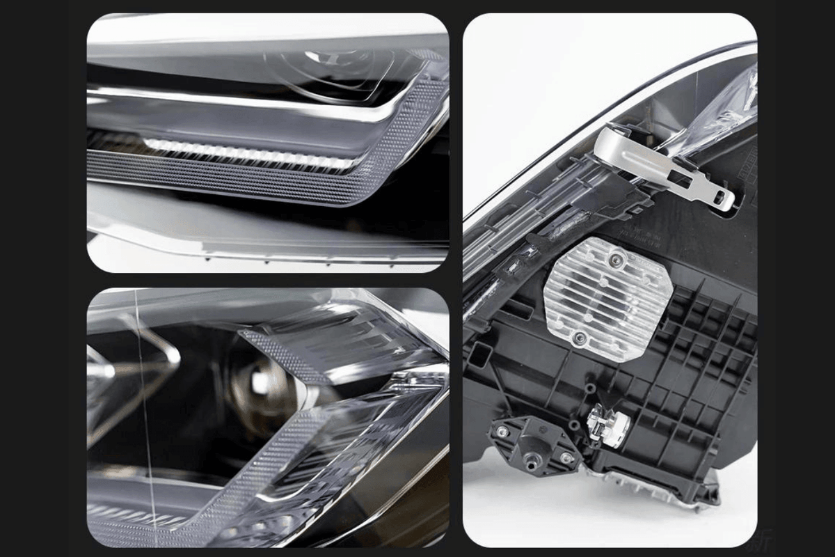 BMW G30 5 Series modernized LED headlights upgrade by K2 Industries, showing sleek design and bright illumination for 2017-2023 models.