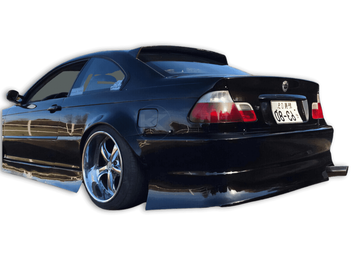BMW Series 3 E46 HM Coupe roof wing by K2 Industries, showing the aerodynamic wing mounted on the car's roof.