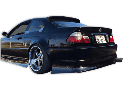 BMW Series 3 E46 HM Coupe roof wing by K2 Industries, showing the aerodynamic wing mounted on the car's roof.