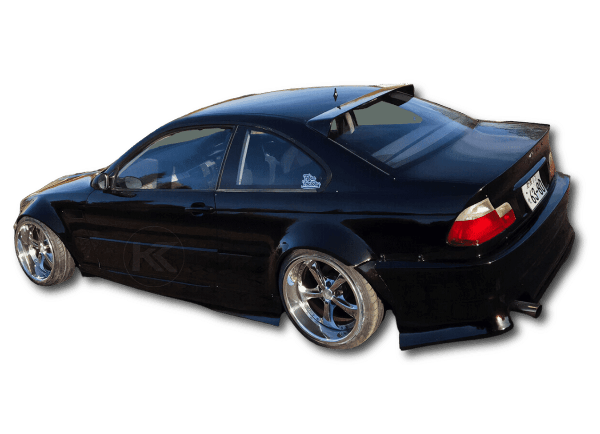 BMW Series 3 E46 coupe roof wing by K2 Industries, aftermarket aerodynamic roof spoiler for 1995-2005 models.