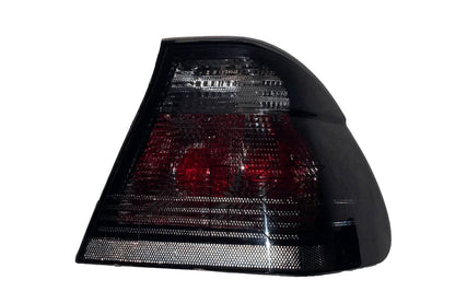 BMW Series 3 E46 sedan black lens tail lights by K2 Industries, featuring sleek design for 1998-2001 models.