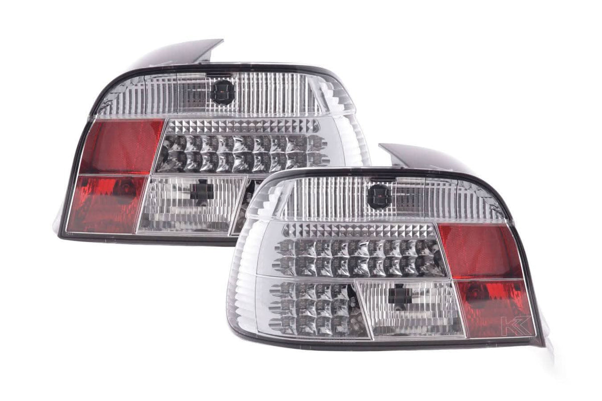 BMW Series 5 E39 clear LED tail lights by K2 Industries, showing the sleek, modern design of the tail light assembly for model years 1995-2000.