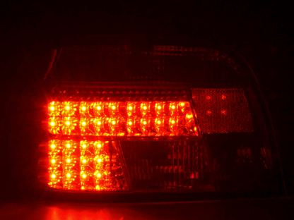 BMW Series 5 E39 clear LED tail lights from K2 Industries, rear view showing sleek, modern design for 1995-2000 models.