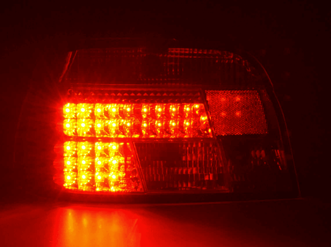 BMW Series 5 E39 clear LED tail lights by K2 Industries, showing sleek, modern design for model years 1995-2000.