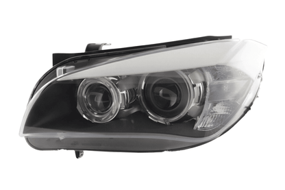 BMW X1 E84 LED Angel Eye Headlights by K2 Industries, for 2009-2012 models, showing the headlights with bright angel eye rings.