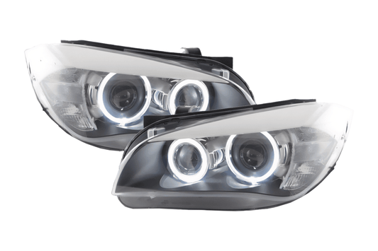 BMW X1 E84 LED Angel Eye Headlights by K2 Industries, 2009-2012, showing sleek daytime running lights and headlight design.