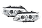 BMW X5 E53 chrome angel eye LED headlights by K2 Industries, showing close-up of sleek chrome finish and LED ring design.