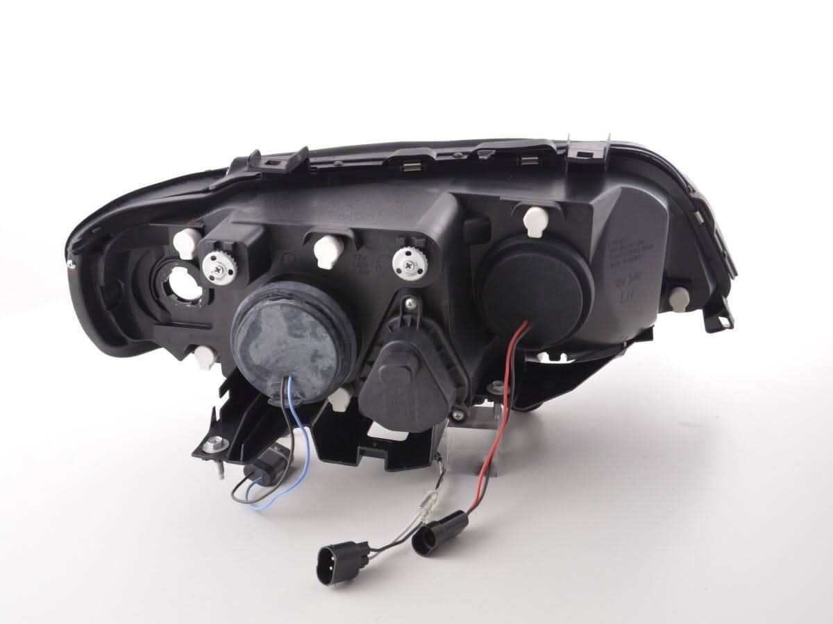 BMW X5 E53 chrome angel eyes LED headlights, 1998-2002, by K2 Industries, showing the sleek chrome finish and bright LED rings.