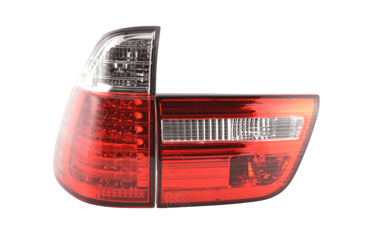 BMW X5 E53 red LED taillights set by K2 Industries, rear tail lights for 1998-2002 model with bright LED design