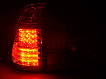 BMW X5 E53 red LED tail lights set by K2 Industries, for 1998-2002 models, showing the sleek rear lighting design.