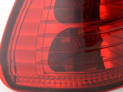 BMW X5 E53 red smoked tail light set by K2 Industries, front and rear view showing sleek, smoked red lenses for model years 1998-2003.