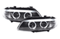 BMW X5 E53 Xenon Black Angel Eye LED headlights by K2 Industries, showcasing sleek black design with illuminated angel eyes.