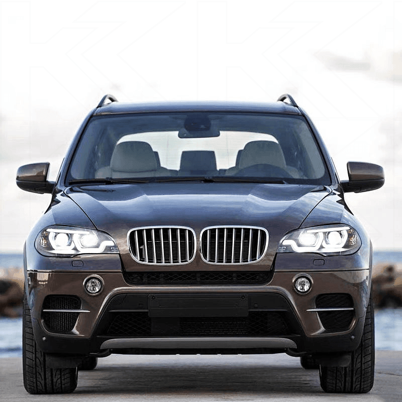 BMW X5 E70 3D design headlights by K2 Industries for 2007-2013 model, showcasing sleek headlight assembly with modern detailing.