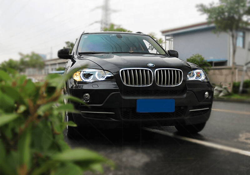 BMW X5 E70 3D Design Headlights by K2 Industries for 2007-2013 model, featuring modern LED and projector lighting.