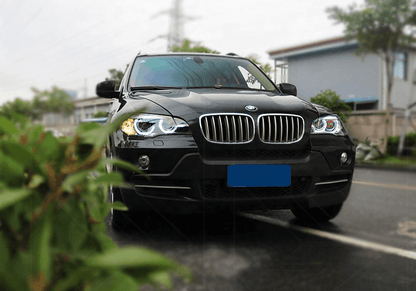 BMW X5 E70 3D Design Headlights by K2 Industries for 2007-2013 model, featuring modern LED and projector lighting.