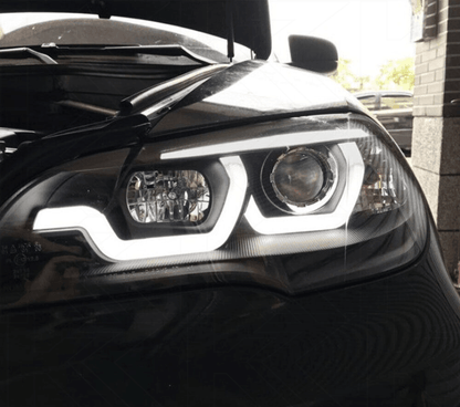 BMW X5 E70 3D Design headlights by K2 Industries, for model years 2007-2013, showing the sleek headlight assembly.