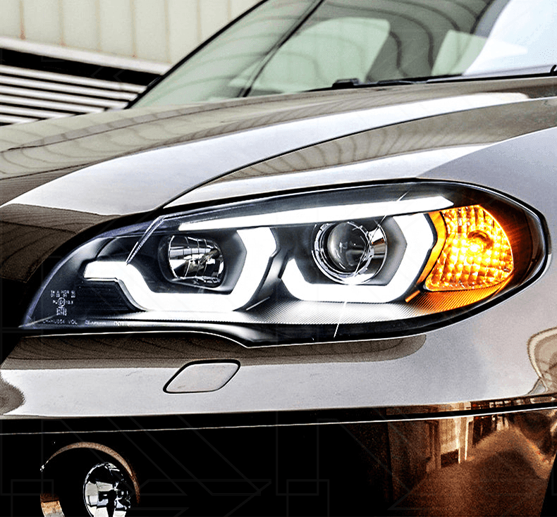 BMW X5 E70 3D Design Headlights by K2 Industries for 2007-2013 model, featuring sleek, modern headlight design.