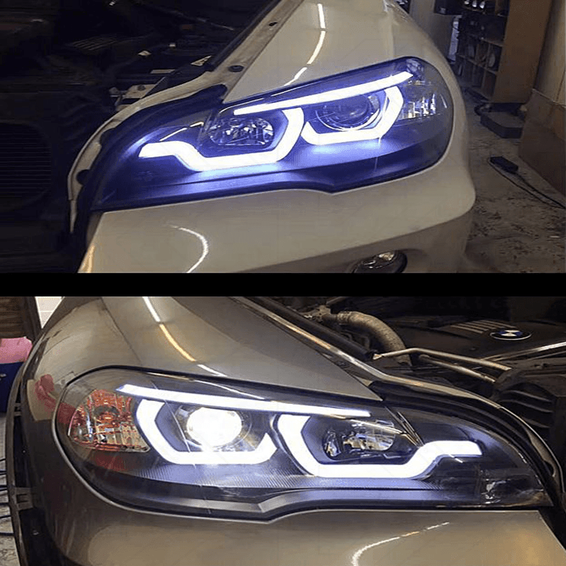 BMW X5 E70 3D Design headlights by K2 Industries, 2007-2013, showing sleek automotive headlight with modern optical design.