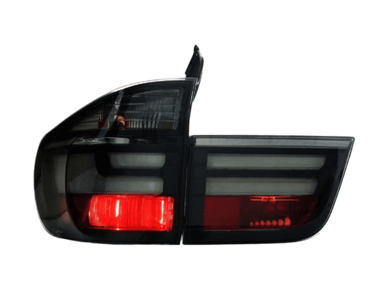 BMW X5 E70 LCI style LED tail light by K2 Industries, showing sleek design and bright LED illumination for 2007-2012 models.