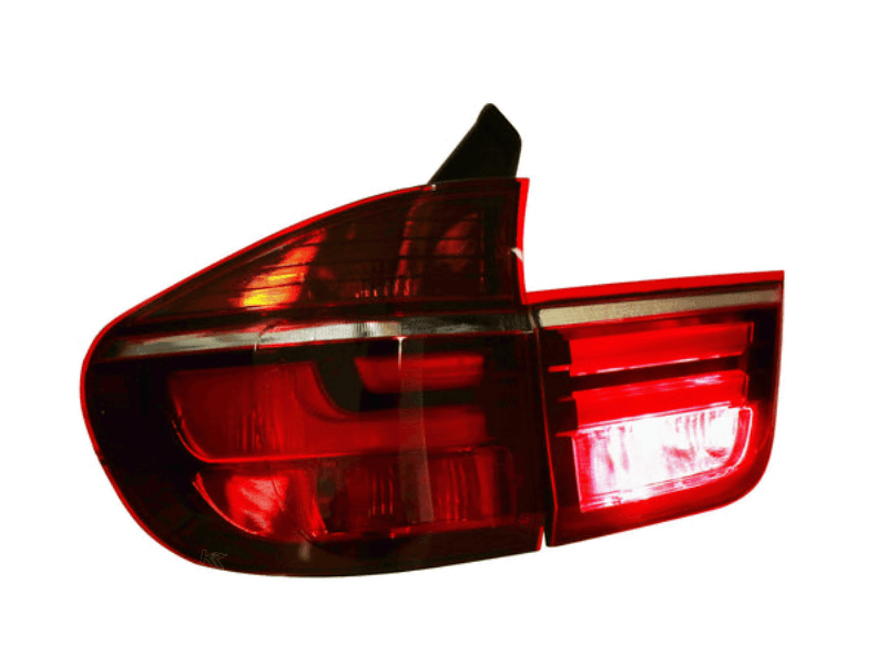 BMW X5 E70 LCI style LED tail light by K2 Industries, showing the sleek design and red and clear lens details for 2007-2012 models.