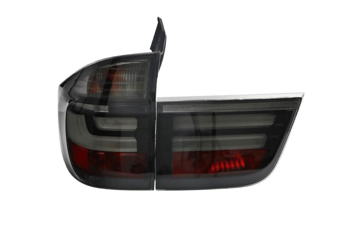 BMW X5 E70 LCI style LED tail light by K2 Industries, 2007-2012, showing the sleek design and illuminated LED elements.