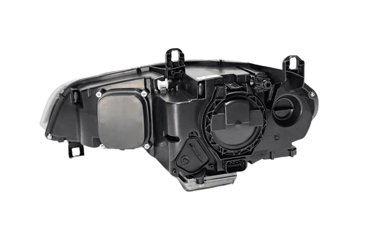 BMW X5 E70 headlights with OE style angel eyes and projector lens, designed for 2007-2013 models by K2 Industries