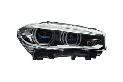 BMW X5 F15 F16 laser-style blue accent headlights upgrade by K2 Industries, showing sleek headlight design for 2012-2019 models.
